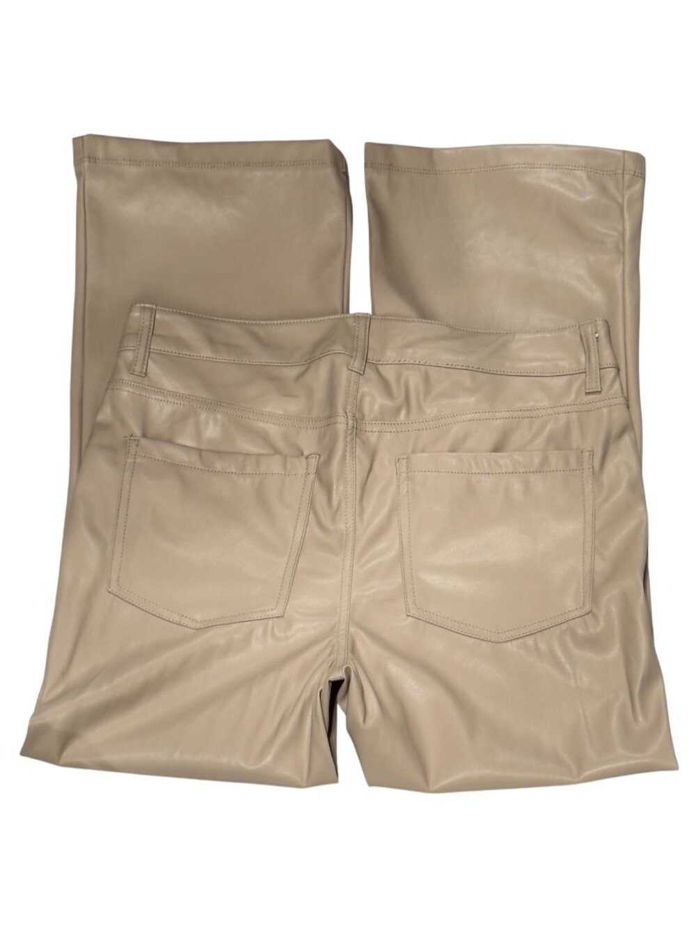 DKNY Womens High-Waisted Faux Leather Pants Beige Pockets Belt Loops Zip Size 10